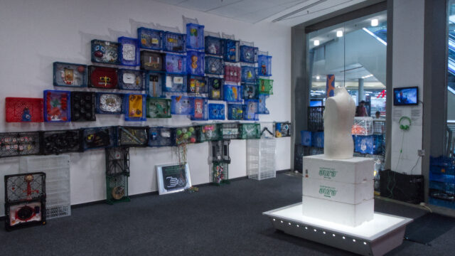 installation view of plastic packagings at Neukölln Arcaden, May 2026